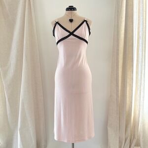 Women's Pink Babydoll Slip Nightgown Dress Large Ribbed Lace Trim y2k Coquette